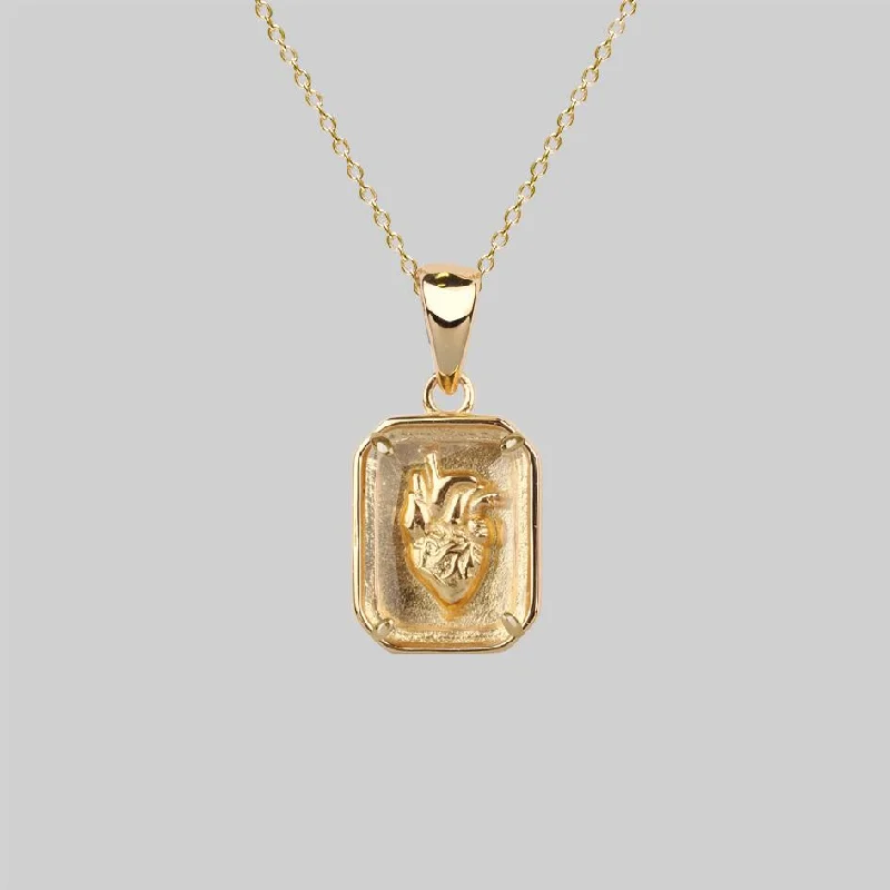 Tusk ridge necklace-HEART KEEPER. Anatomical Heart Under Glass Necklace - Gold