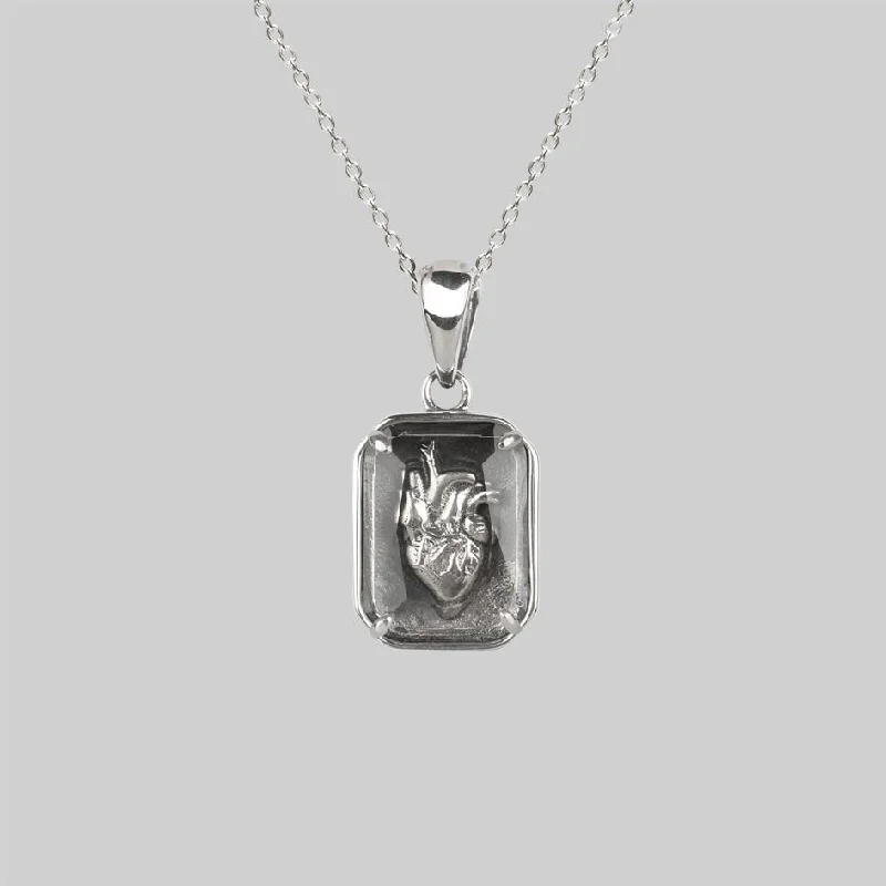 Bamboo wrap necklace-HEART KEEPER. Anatomical Heart Under Glass Necklace - Silver