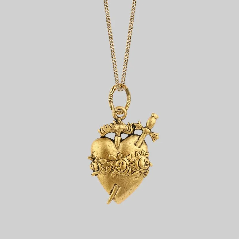 Sandstone speck necklace-INFERNO. Sacred Heart Necklace - Gold