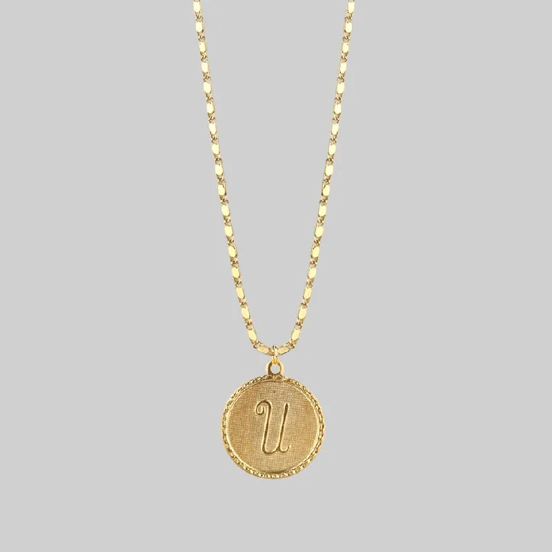 Copper toned necklace-Initial Medallion Gold Necklace (N - Z)