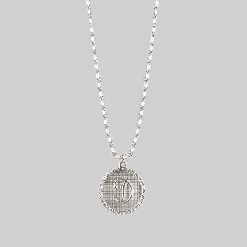 Joint clasp necklace-Initial Medallion Silver Necklace (A - M)