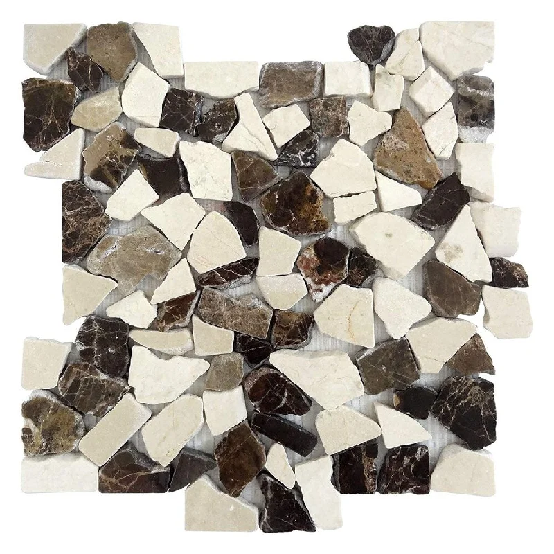 Faded hue ring-Interlocking Mocha Marble Mosaic(5-Pack) Kitchen, Bathroom, and Patio Flooring -Indoor and Outdoor