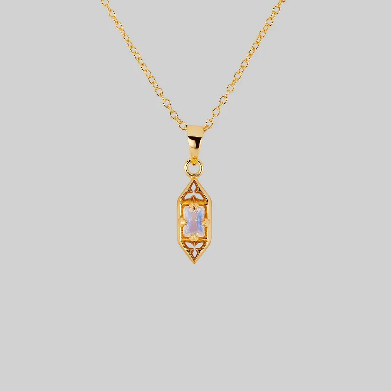 Fused alloy necklace-IVAN. Gothic Window Opalite Necklace - Gold