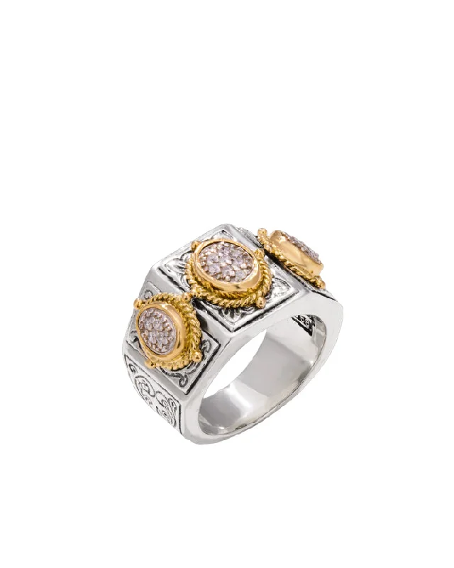 Sesame sprout ring-Konstantino Classic Sterling Silver 18k Yellow Gold & Diamond Ring DMK1803-109 Size 7