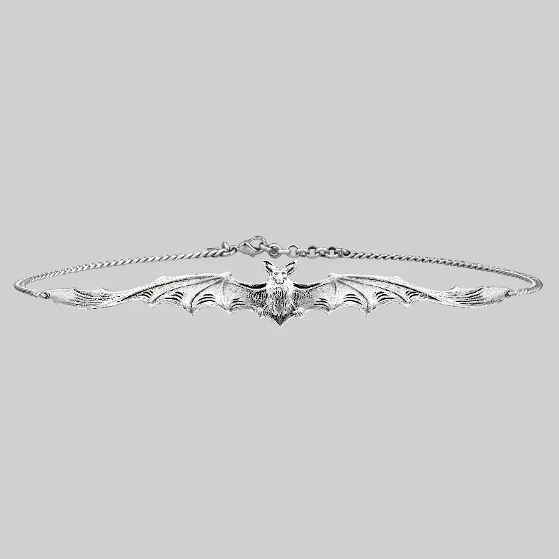 Thracian charm necklace-LILITH. Silver Bat Choker