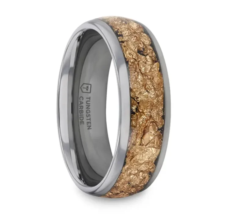 Cluster stack ring-LUXE Tungsten and Decorative Gold Flakes Inlay - 8mm