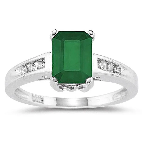 Tall bezel ring-Marquee Jewels 14k White Gold Emerald and 1/10ct TDW Diamond Ring (I-J, I1-I2)