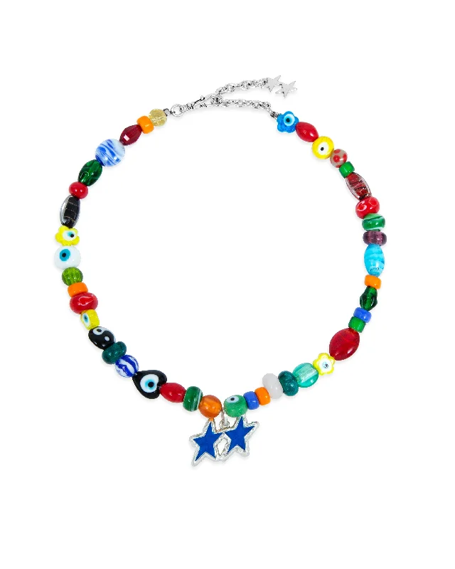 Snapped clasp necklace-Blue Melted Stars Necklace