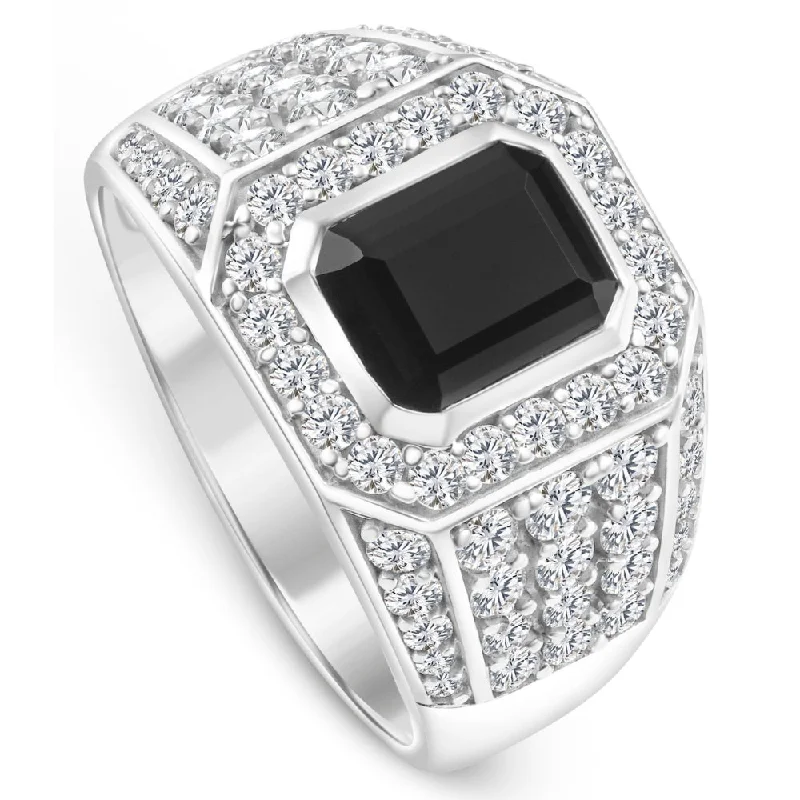 Inlaid design ring-Men's 1 1/2Ct Diamond & Emerald Onyx Ring White, Yellow, or Rose Gold Lab Grown