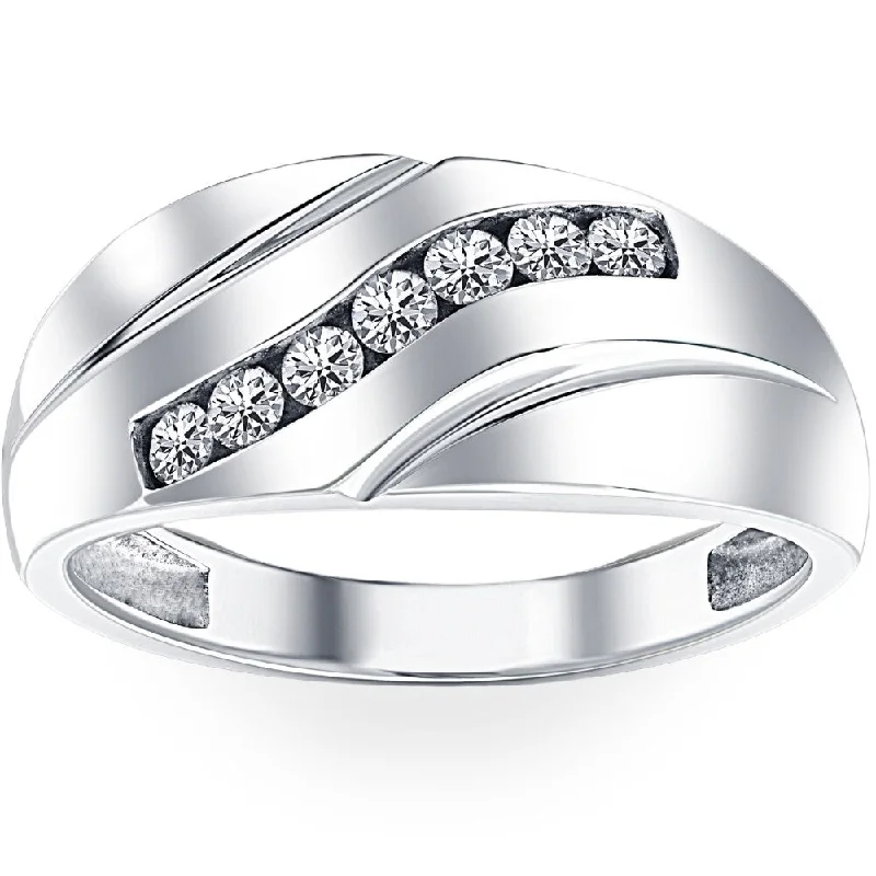 Pale dusk ring-Mens 1/3ct Diamond Wedding Ring 10k White Gold Anniversary Band