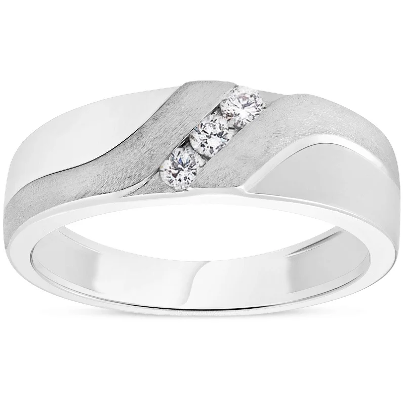 Round-cut opal ring-Mens 1/5ct White Gold Diamond 6.5mm Brushed Wedding Curve Anniversary Band