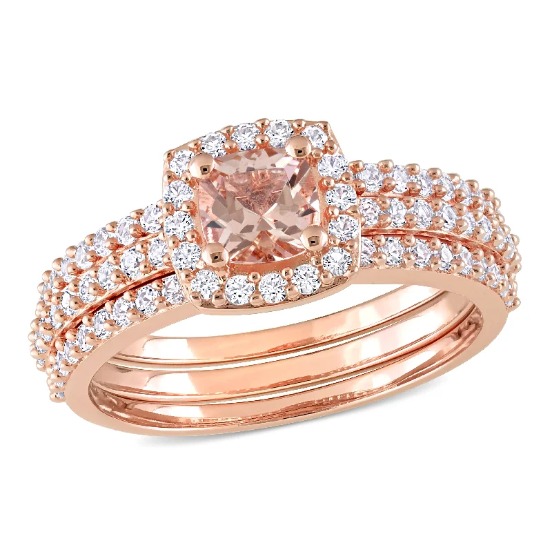 Brecciated jasper ring-Mimi & Max 1 1/3ct TGW Morganite Created White Sapphire Bridal Set in Pink Silver