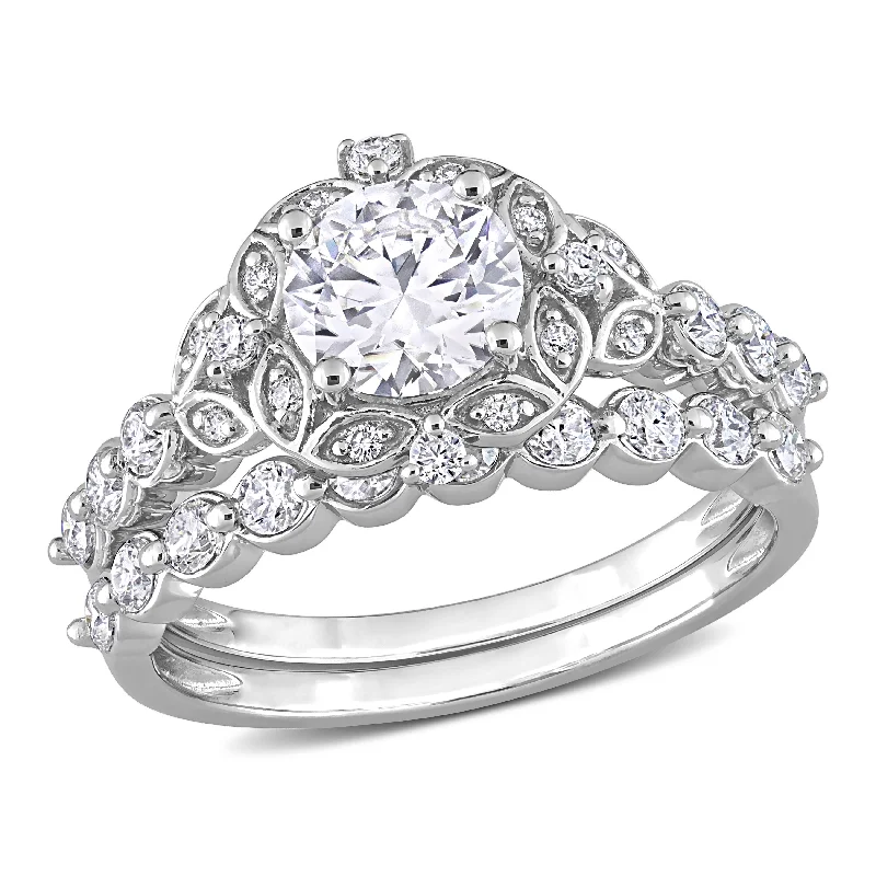 Dill sprig ring-Mimi & Max 1 3/5ct DEW Created Moissanite Halo Bridal Ring Set  in Sterling Silver