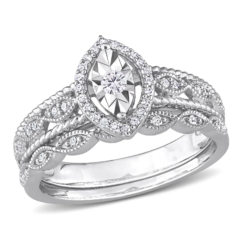 Millet stem ring-Mimi & Max 1/5ct TDW Diamond Oval Halo Bridal Ring Set in Sterling Silver