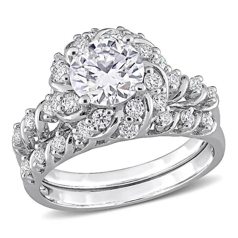 Spire gem ring-Mimi & Max 1 7/8ct DEW Created Moissanite Halo Bridal Ring Set in Sterling Silver