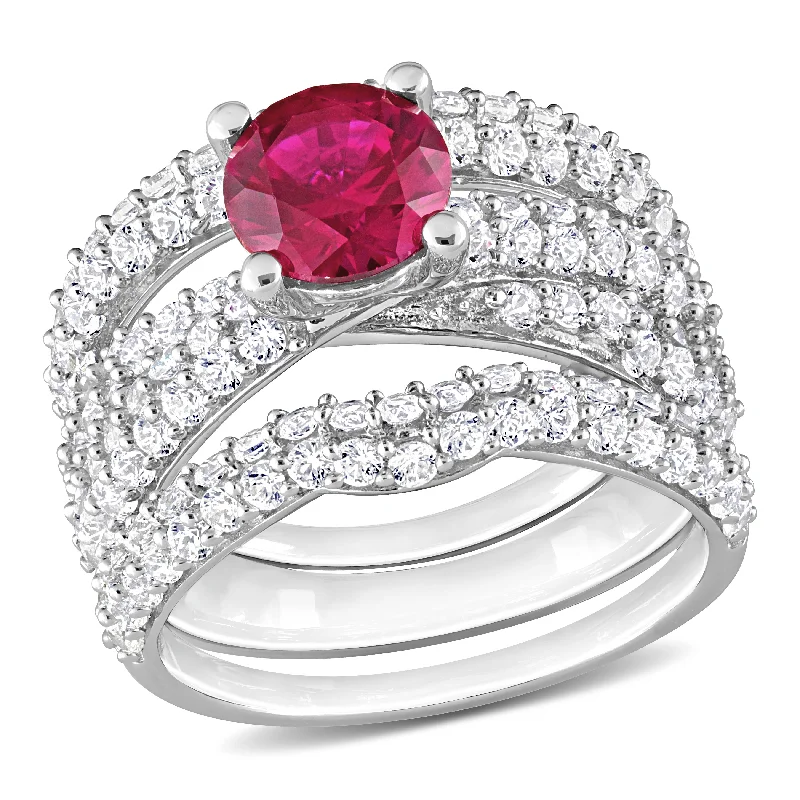 Artisan craft ring-Mimi & Max 4 1/5ct TGW Created Ruby Created White Sapphire Bridal Ring Set in Sterling Silver