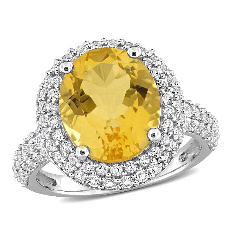 Quad knot ring-Mimi & Max 5 5/8ct TGW Oval-Cut Citrine and White Topaz Double Halo Ring in Sterling Silver