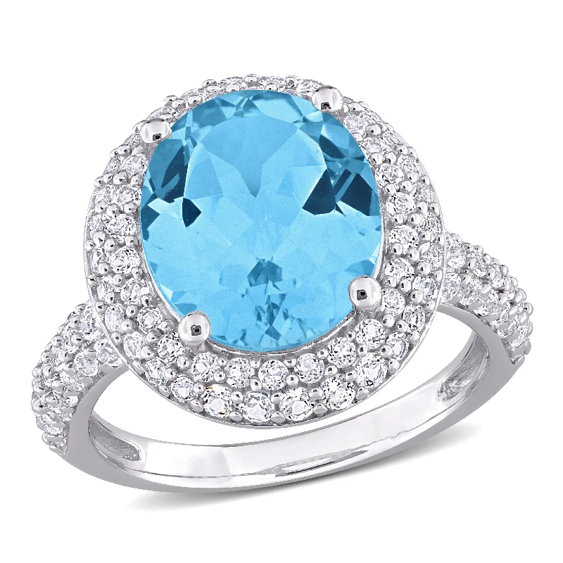 Onyx vein ring-Mimi & Max 7ct TGW Oval-Cut Sky Blue and White Topaz Double Halo Ring in Sterling Silver