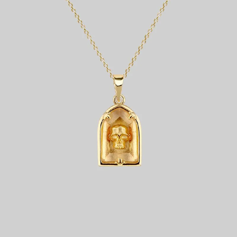 Surf crest necklace-OMINOUS. Skull Under Glass Necklace - Gold