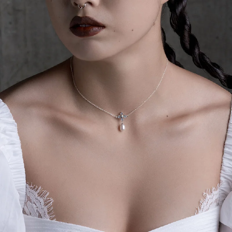 Birch husk necklace-OPHELIA. Medieval Cross Collar - Silver