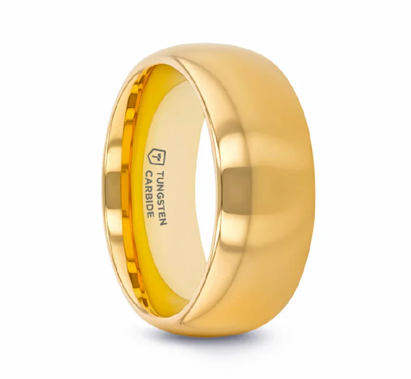 Coral seed ring-ORO Traditional Domed Gold-Plated Tungsten Carbide Wedding Ring