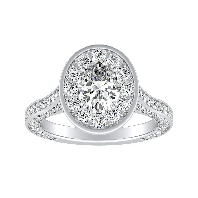 Micro bead ring-Oval-cut 1 3/4ctw Halo Diamond Engagement Ring Platinum by Auriya