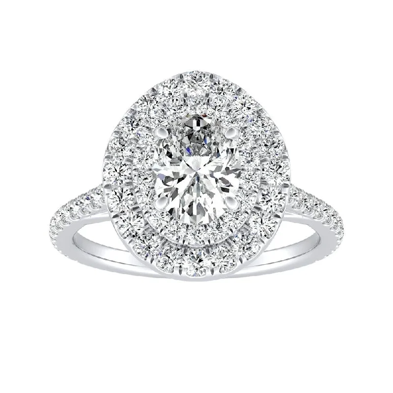 Tundra reed ring-Oval Shape 1 1/4cttw Double Halo Diamond Engagement Ring 18k Gold by Auriya (I-J, I1-I2)