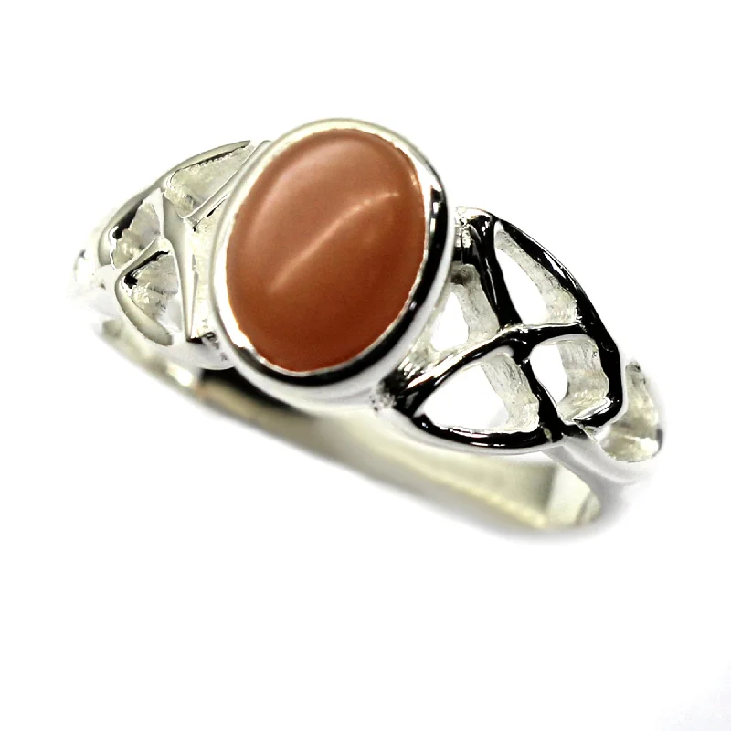 Mixed grain ring-Peach Moonstone Gemstone Ring 925 Sterling Silver Ring Solitaire Ring