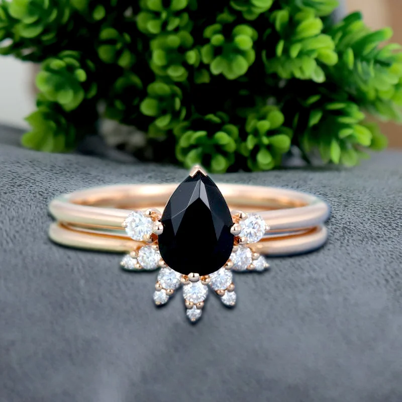 Braided band ring-1 CT Pear Shaped Black Diamond Tiara Ring