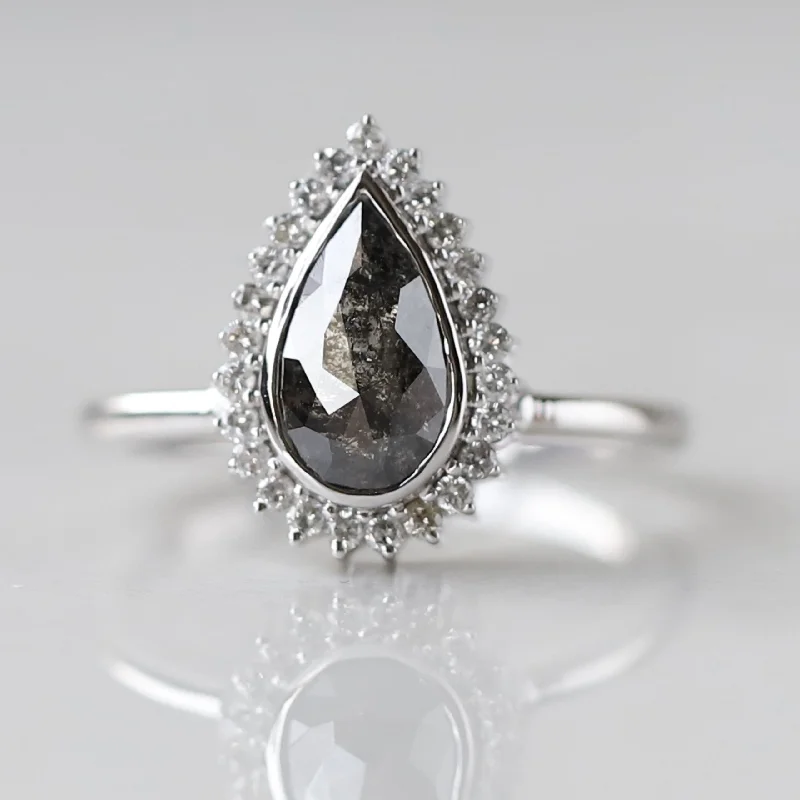 Braided wrap ring-1.15 ct Pear Shape Diamond Halo Salt and Pepper Ring, Salt and Pepper Diamond Ring