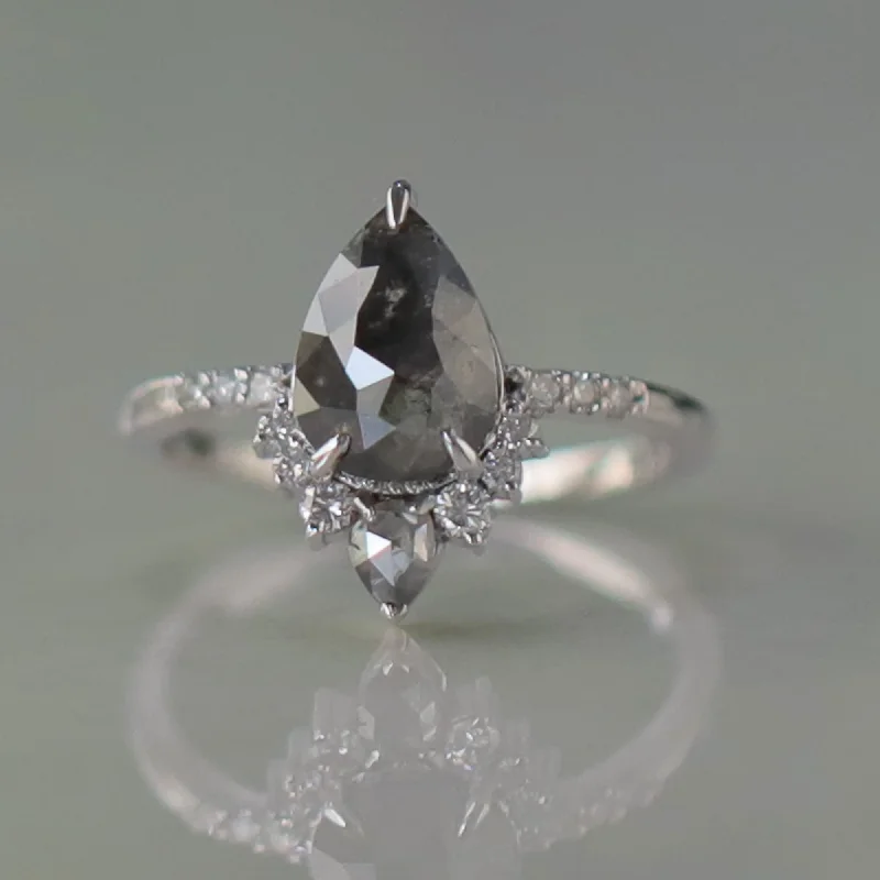 River pebble ring-1.15 CT Pear Shape Salt and Pepper Diamond Ring For Her