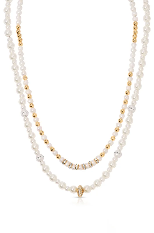 Frayed rim necklace-Pearls Double Sparkle Beaded Necklace Set