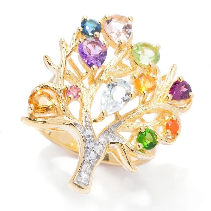 Blossom halo ring-Pinctore 2.21ctw Multi Gemstone Tree of Life Ring