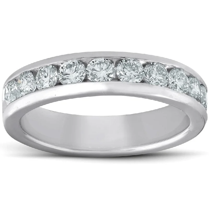 Pinned design ring-Platinum 1 Ct TDW Diamond Wedding Ring Channel Set Womens Anniversary Band