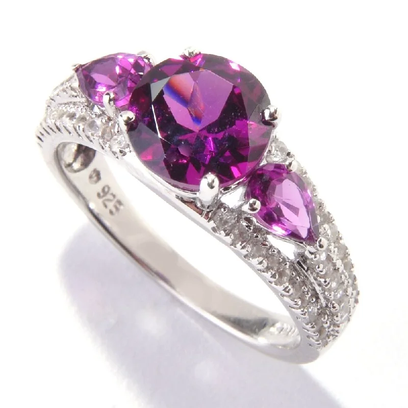 Gothic curve ring-Platinum O/ Silver 2.93Ctw Rhodolite Garnet Ring