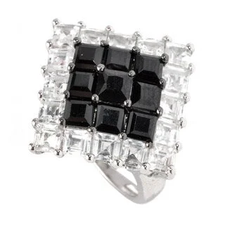 Branch stem ring-Platinum Over Sterling Silver Black Spinel and Cubic Zirconia Ring