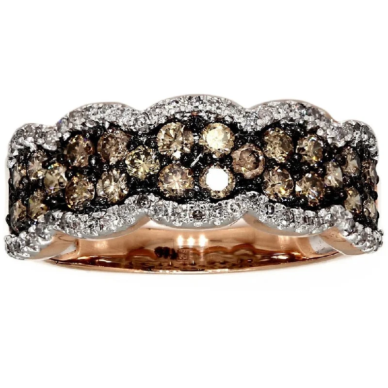 Frayed rim ring-Pompeii3 10k Rose Gold 1 Ct TDW Champagne Diamond Wedding Ring Women Anniversary Band