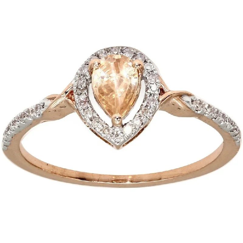 Repurposed relic ring-Pompeii3 10k Rose Gold 3/4 Ct. TDW Pear Shape Morganite & Diamond Halo Anniversary Ring