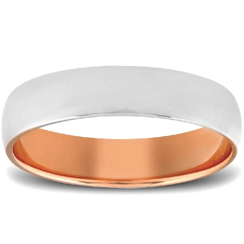 Polished ruby ring-Pompeii3 10k Rose Gold Mens 5mm Two Tone Ring Polished Wedding Band