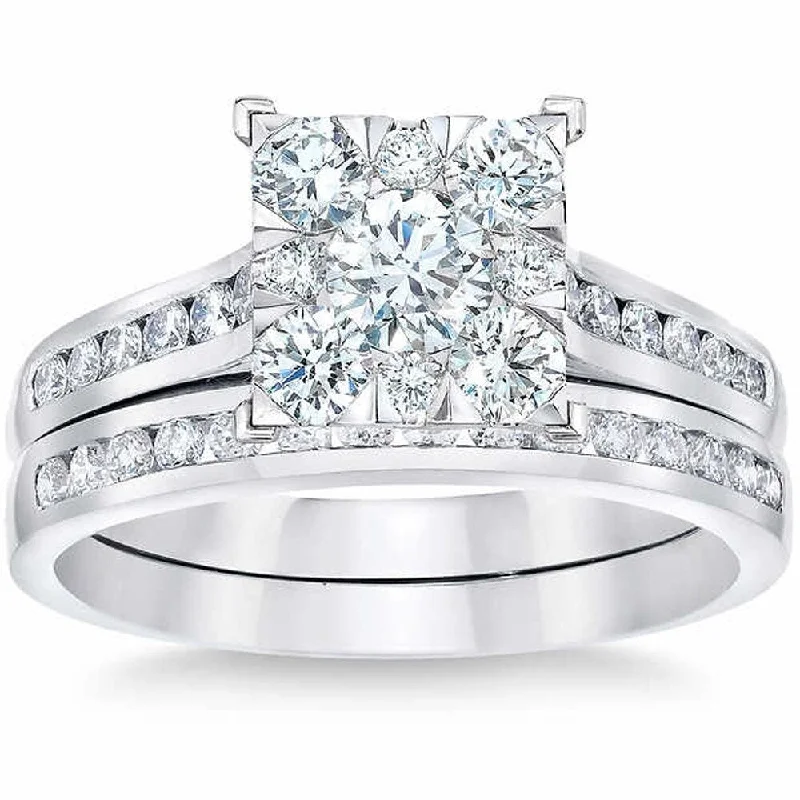 Gothic curve ring-Pompeii3 10k White Gold 2ct TDW Diamond Square Framed Bridal Set