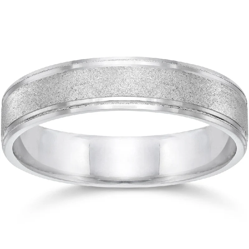 Matte band ring-Pompeii3 10k White Gold Mens Brushed Satin Finish 5MM Ring Flat Wedding Band