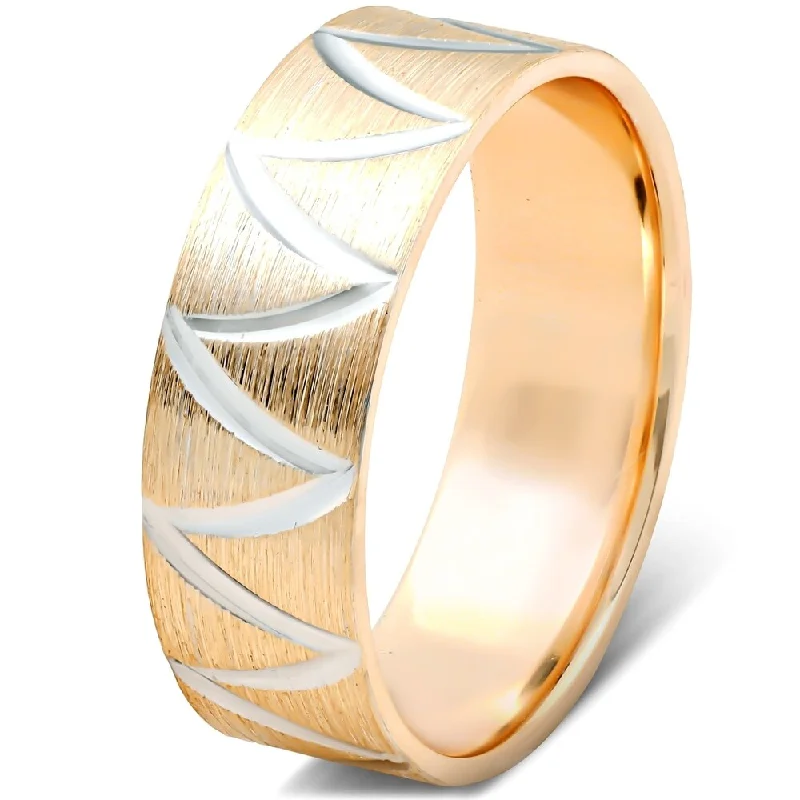 Sandstone speck ring-Pompeii3 10k Yellow Gold Two Tone Wave Cut Ring Mens Wedding Band 6mm