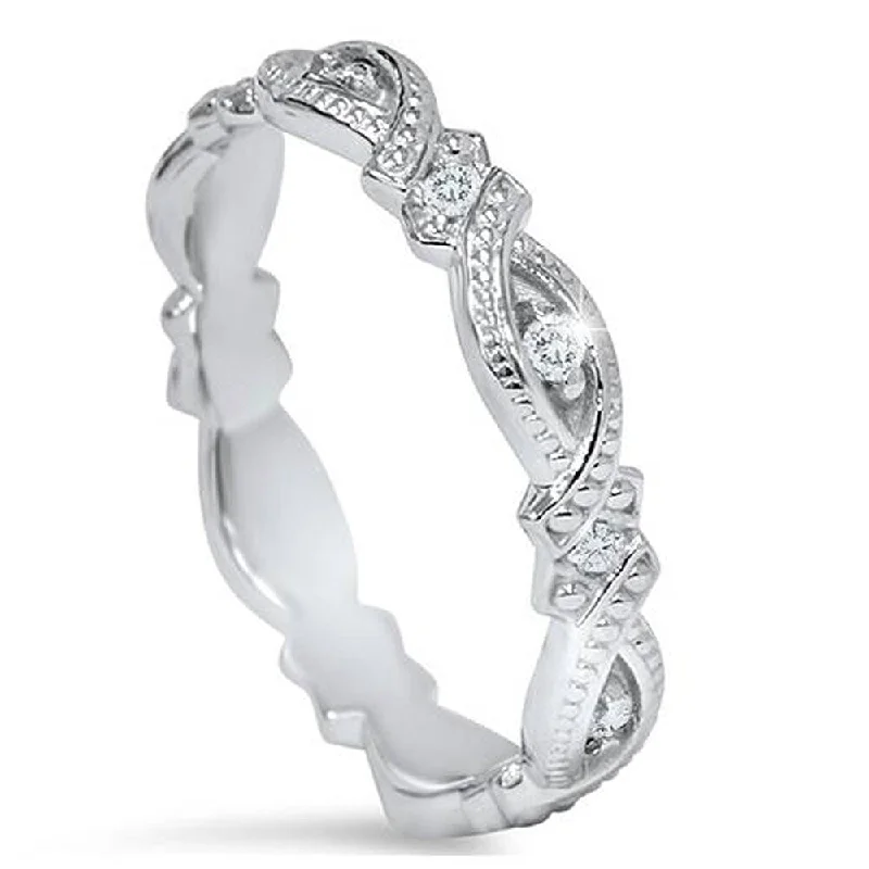 Velvet wrap ring-Pompeii3 14k White Gold 1/8 Ct TDW Diamond Eternity Vintage Ring Lab Grown (G-H/VS1-VS2)