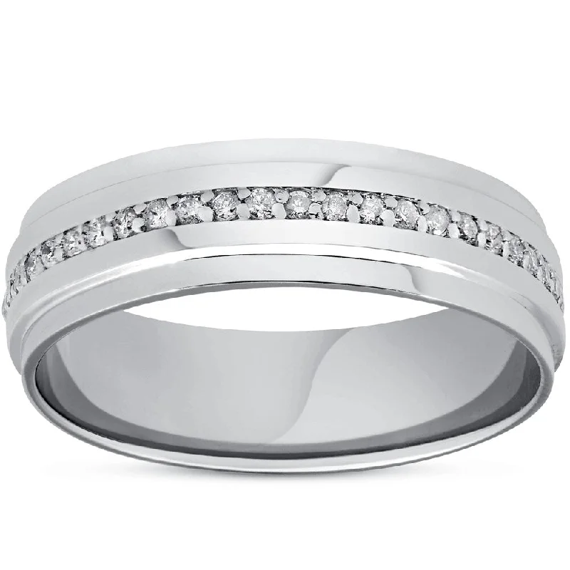 Surf crest ring-Pompeii3 14k White Gold 3/8 ct TDW Diamond Eternity Ring Mens 7MM High Polished Step Cut Wedding Band