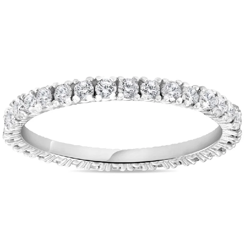 Textured band ring-Pompeii3 14k White Gold 5/8 ct TDW Diamond Stackable Wedding Ring Womens Anniversary Band