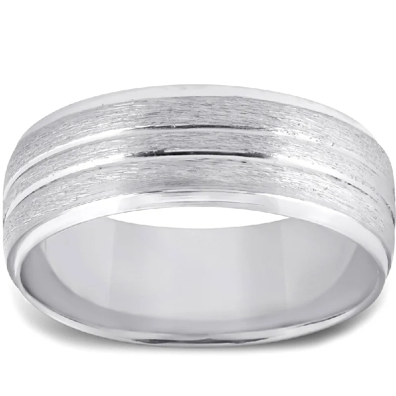 Dill sprig ring-Pompeii3 14k White Gold 6MM Mens Brushed Wedding Ring Beveled Band