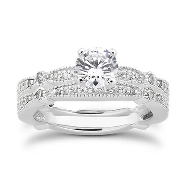 Glimmer spark ring-Pompeii3 14k White Gold 7/8ct TDW Vintage Pave Diamond Bridal Set (G-H, I1-I2)