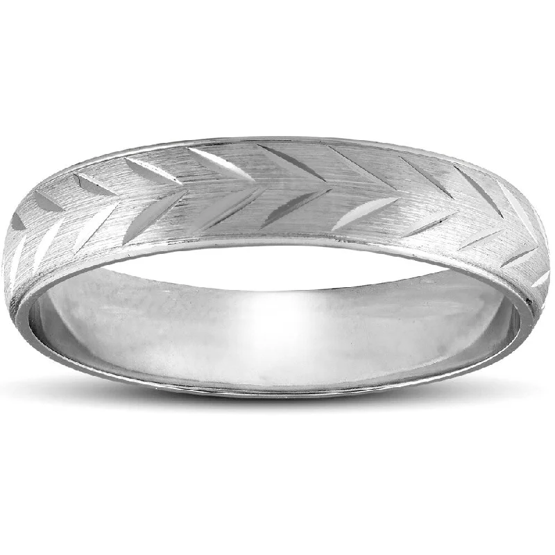 Tundra reed ring-Pompeii3 14k White Gold Chevron Brushed Mens Wedding Band