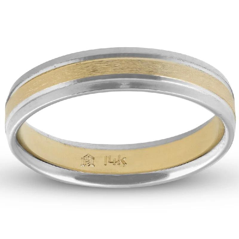 Rough grain ring-Pompeii3 14k White & Yellow gold Two Tone Satin Womens 4mm Brushed Wedding Band