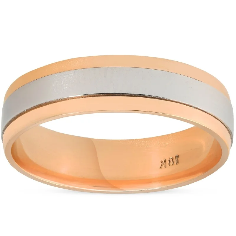 Spire gem ring-Pompeii3 Platinum & 14k Rose Gold Two Tone 6MM Flat High Polished Mens Comfort Fit Wedding Band - White